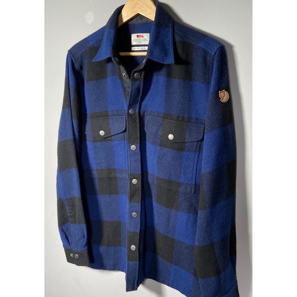 Fjallraven Buffalo Plaid Flannel Shirt Jacket Blue Black Snap Mens Medium - Picture 8 of 8